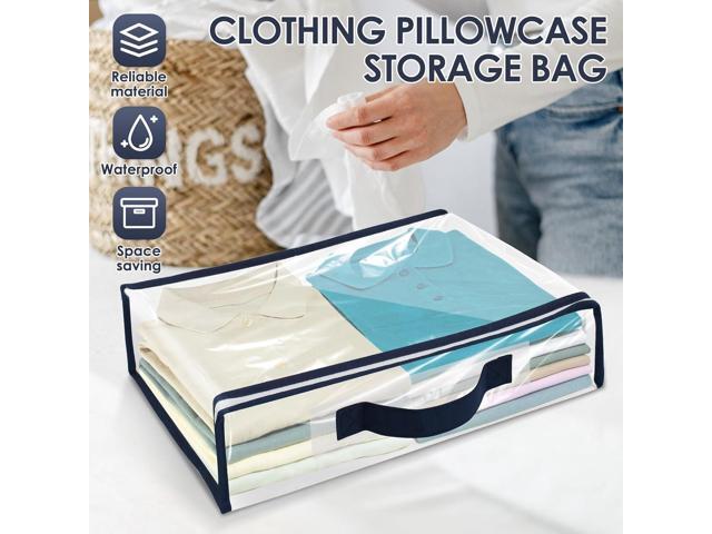 12 Packs Clear PVC Organizing Bags with Zipper Storage Bags Waterproof Dustproof Blankets Bed Sheet Storage Bag 15.7x11.8x3.9 Inch with Handle