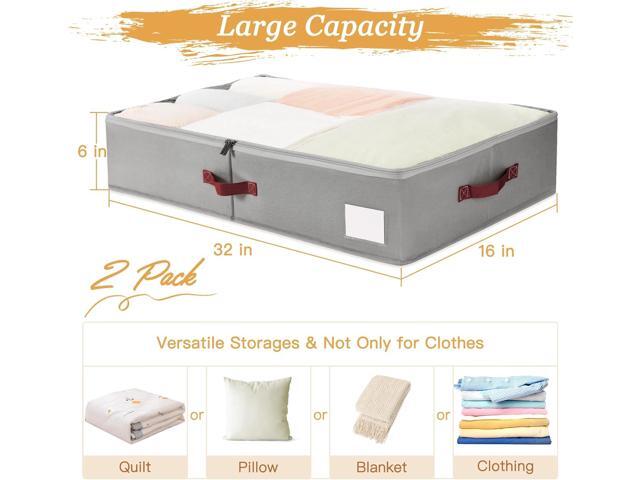 Criusia Under Bed Storage Bins with Clear PVC Lids 2 Pack Large Underbed Organizers with Heavy-Duty Handles, Reinforced with 800G PP Panels & 80G...