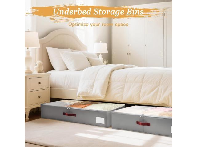 Criusia Under Bed Storage Bins with Clear PVC Lids 2 Pack Large Underbed Organizers with Heavy-Duty Handles, Reinforced with 800G PP Panels & 80G...