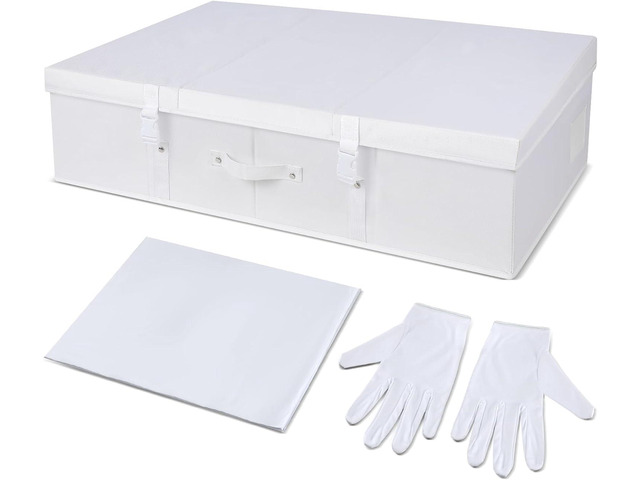 Berlune Wedding Dress Storage Box Kit Bridal Dress Preservation Box with 100 Sheets of Acid Free Tissue Paper and 1 Pair Microfiber Gloves for...