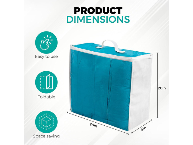 Storage Bags 20x20x8, 3 Pack Durable Zippered Storage Bags for Comforters, Blankets, Clothes, and Bedding - Breathable Nonwoven with Clear Front...