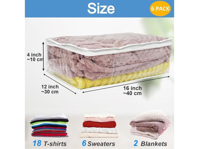 Esme L & H 6 Pacs Sweater Storage Bags for Clothes, Clear Storage Bags with Zipper for Sweater Blanket Bed Sheet, Zippered Clothing for...