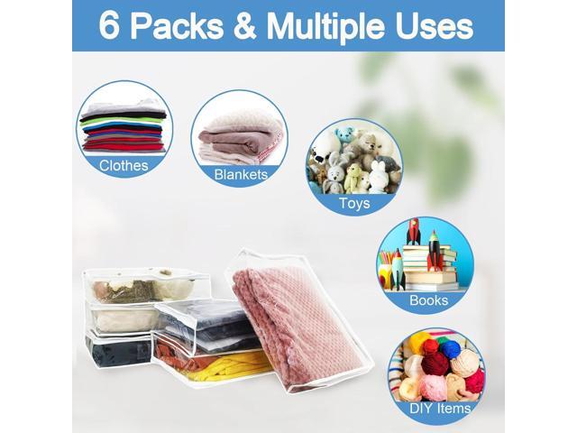 Esme L & H 6 Pacs Sweater Storage Bags for Clothes, Clear Storage Bags with Zipper for Sweater Blanket Bed Sheet, Zippered Clothing for...