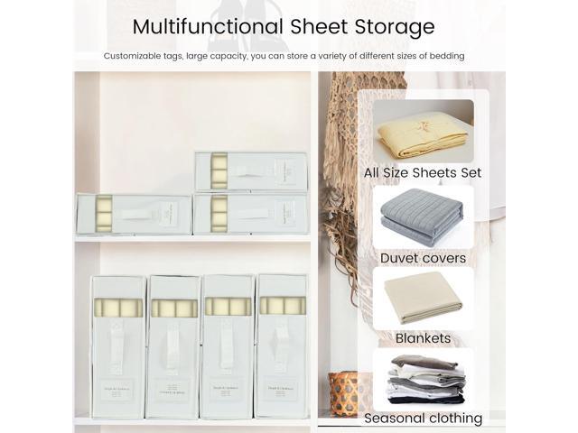 Simple & Opulence 4 Pack Bed Sheet Organizers and Storage, Linen Closet Organizers, Sheets Set Folder Storages with Window and Label (Queen/King...