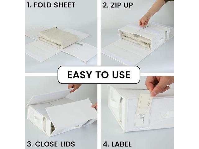 Simple & Opulence 4 Pack Bed Sheet Organizers and Storage, Linen Closet Organizers, Sheets Set Folder Storages with Window and Label (Queen/King...