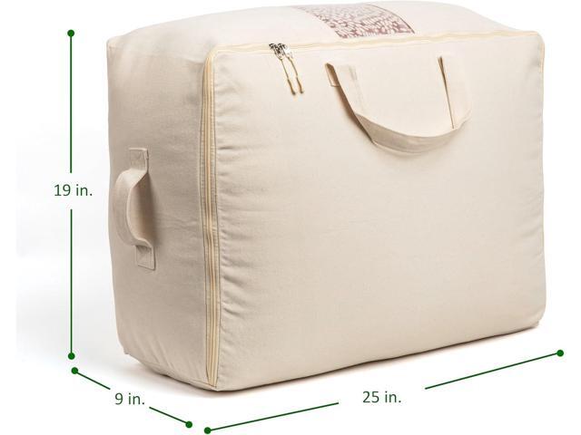 Soft Canvas Storage Bags with Zipper. Thick Breathable, 2pc King/Queen Comforter Organizer. Four Carrying Handles and Window. Large 25x19x9in Bag...