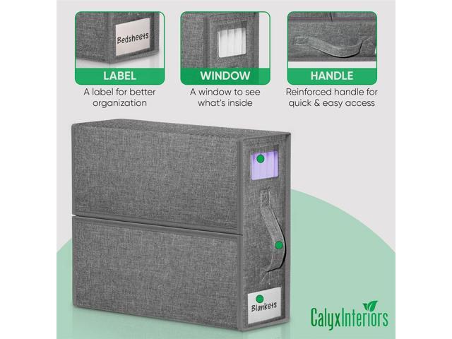 Calyx Interiors Bed Sheet Organizers and Storage Set of 2 Reinforced Handle & Zipper Clear Window & Labeling Slot Protect Linens from Dust,...