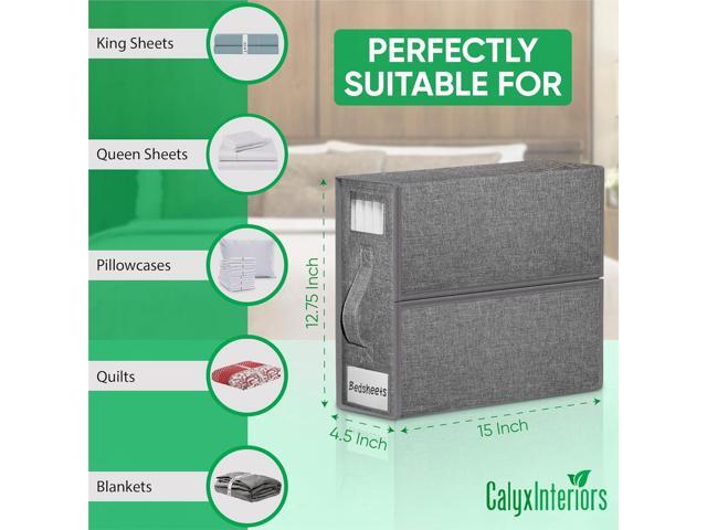 Calyx Interiors Bed Sheet Organizers and Storage Set of 2 Reinforced Handle & Zipper Clear Window & Labeling Slot Protect Linens from Dust,...