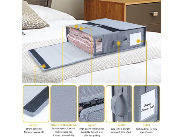 Bed Sheet Organizers - 4 Pack(Queen or King Size), Foldable Sheet Cube Storage Container Linen Closet Organizers, Duvet Covers and Pillowcases...