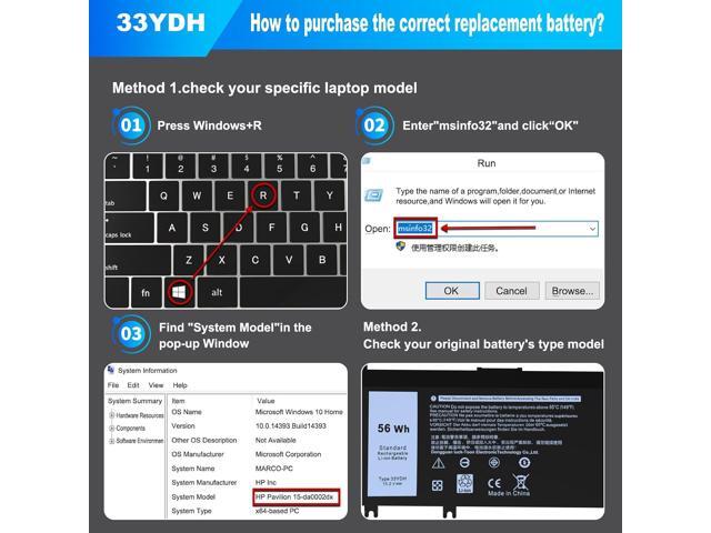 33YDH 56Wh Replacement Laptop Battery for Dell Inspiron 17 7000 7773 7778 7779 7786 15 7577 3579 3779 5587 7588 G3 G7 G5 Latitude 3779 3579 3380...