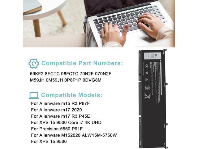 BNDeluxe 69KF2 Battery Replacement for Dell XPS 15 9500 9510 9520 9530 Precision 5550 5560 5570 Inspiron7510 7610 Alienware M15 M17 R3 R4,G15 5510...