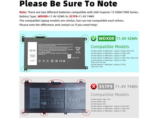 42Wh WDX0R Laptop Battery Replacement for Dell Inspiron 15 13 5000 7000 Series 5568 5567 5570 7579 7378 5567 7573 5565 5379 5378 Latitude 3180 3380...