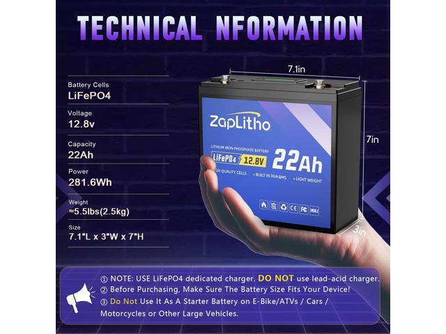 Upgraded 12V 22Ah Lithium Battery LiFePO4, LCD Voltage Diaplay & 30A BMS, Deep Cycle Grade A Cells, Lightweight Lithium Iron Phosphate Battery for...