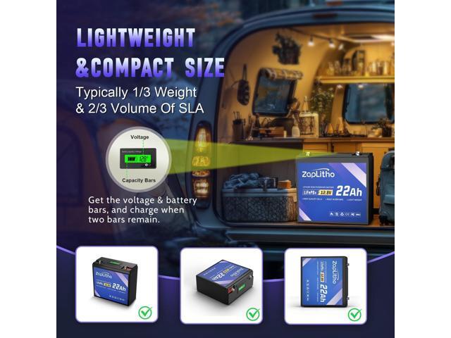 Upgraded 12V 22Ah Lithium Battery LiFePO4, LCD Voltage Diaplay & 30A BMS, Deep Cycle Grade A Cells, Lightweight Lithium Iron Phosphate Battery for...
