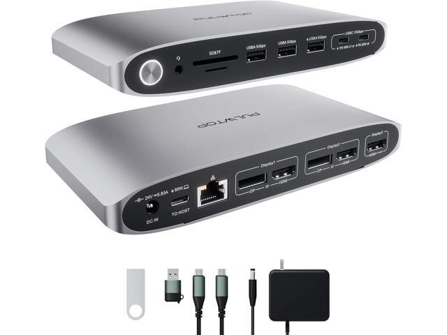 DisplayLink Docking Station Triple Monitor with 140W Power Adapter, PULWTOP 4K@60Hz Laptop Docking USB C Dock for MacBook M1/M2/M3, Windows,...