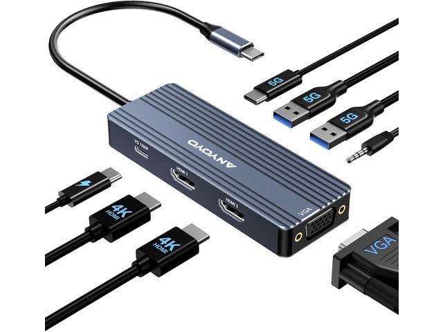 ANYOYO USB C Docking Station Dual HDMI Monitor Adapter 8-in-1 USB C HUB 3 Monitors Adapter with 4K HDMI +VGA +PD100W+Audio Laptop Docking Station...