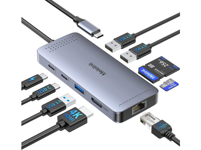 USB C Hub Ethernet, 9 in 1 USB-C to Ethernet Multiport Adapter Dongle with HDMI 4K@60Hz, 100W PD Charging, Gigabit RJ45, SD/TF Card Reader, USB A & C...