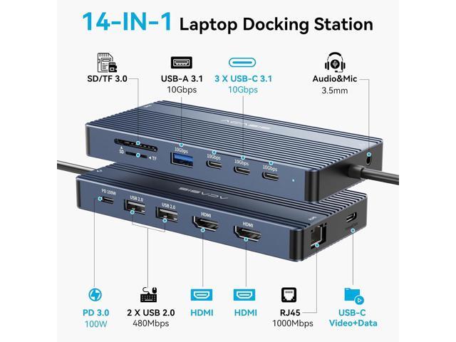 ACASIS USB C Hub with 4K Video Output USBC Splitter with 2*HDMI+4 * 10Gbps Data Transfer+Ethernet+SD/TF+Audio+PD100W Docking Station Dual Monitor...