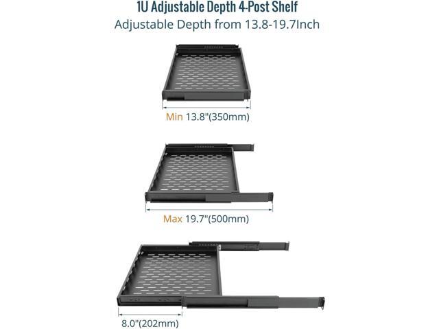Tecmojo 1U Sliding Rack Shelf,4-Post Vented Rack Mount Shelf,13.8in Deep with Adjustable Mounting Depth 13.8-19.7in,Supports to 110lbs,for 19 Inch...