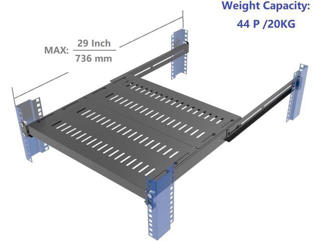 JINGCHENGMEI 1U Vented 4-Post Adjustable Server Shelf- Universal Tray 16.5-29' Adjustable Mounting Depth for 19 Inch Network Equipment Server Rack...