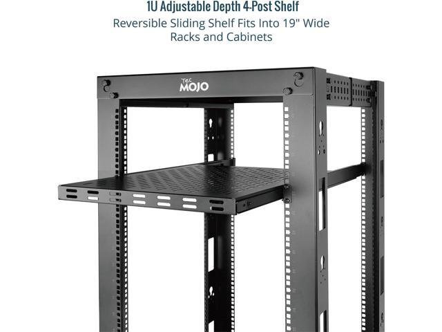 Tecmojo 1U Sliding Rack Shelf,4-Post Vented Rack Mount Shelf,13.8in Deep with Adjustable Mounting Depth 13.8-19.7in,Supports to 110lbs,for 19 Inch...