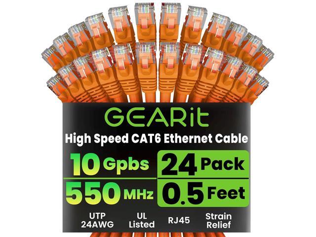 GEARit Cat 6 Ethernet Cable (24-Pack 0.5 Feet) Cat6 Network Patch, 10Gbps, RJ45, Snagless Cord, Gold-Plated Connectors, Internet for PC, TV,...