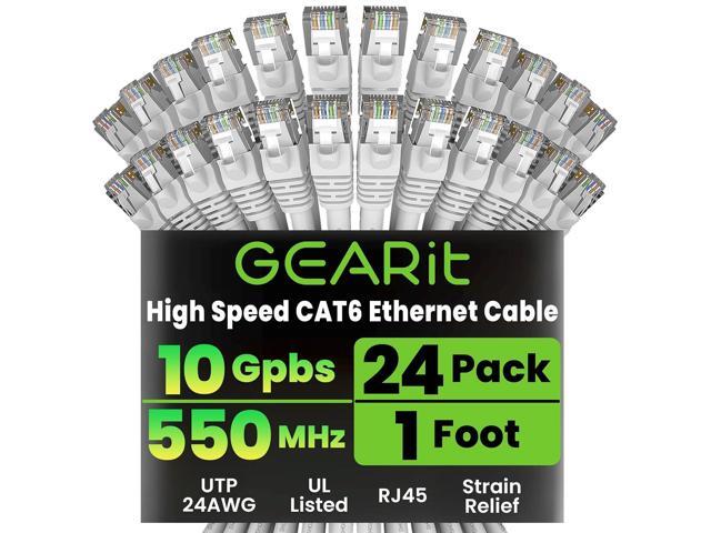 GEARit Cat 6 Ethernet Cable (24-Pack 1 Foot) Cat6 Network Patch, 10Gbps, RJ45, Snagless Cord, Gold-Plated Connectors, Internet for PC, TV, Tablet,...