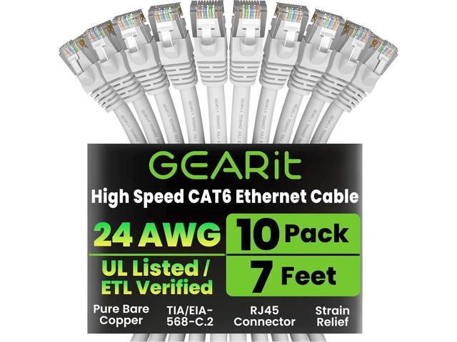 GEARit Cat 6 Ethernet Cable (10-Pack 7 Feet) Cat6 Network Patch, 10Gbps, RJ45, Snagless Cord, Gold-Plated Connectors, Internet for PC, TV, Tablet,...