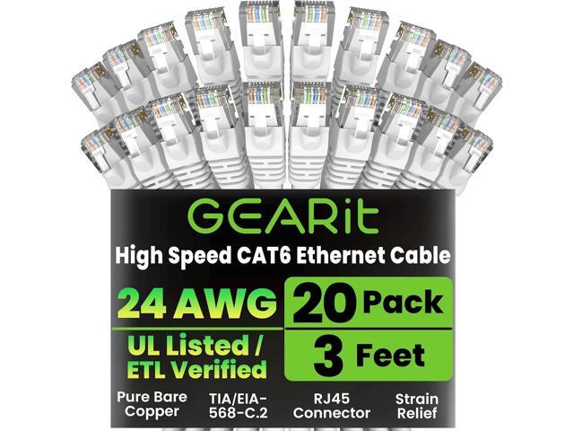 GEARit Cat 6 Ethernet Cable (20-Pack 3 Feet) Cat6 Network Patch, 10Gbps, RJ45, Snagless Cord, Gold-Plated Connectors, Internet for PC, TV, Tablet,...