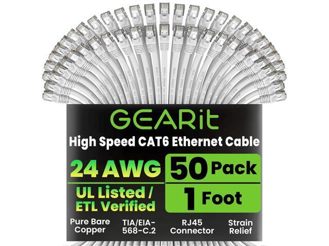 GEARit Cat 6 Ethernet Cable (50-Pack 1 Foot) Cat6 Network Patch, 10Gbps, RJ45, Snagless Cord, Gold-Plated Connectors, Internet for PC, TV, Tablet,...