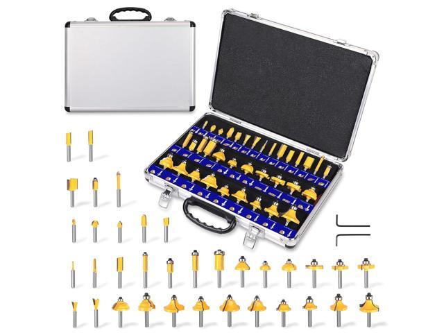 PLATINUMEDGE Router Bits Set, Tungsten Carbide Router Bits Set 1/4 Shank, Router Bit Kit for DIY, Woodworking Project, 35 Piece Set with Premium...