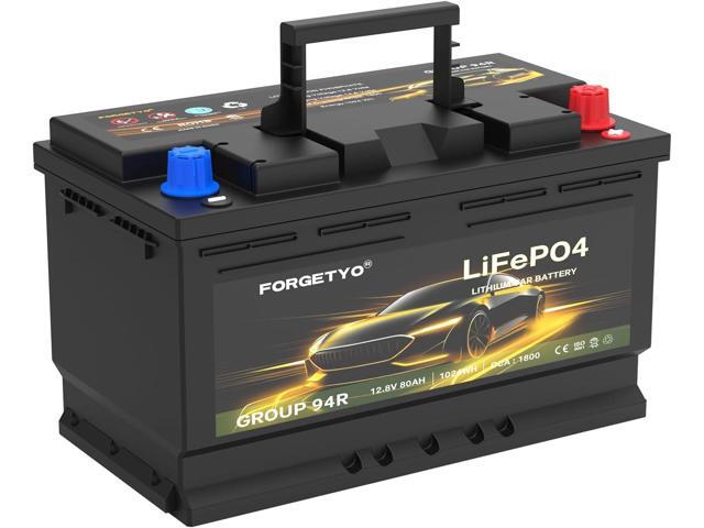 GROUP 94R LiFePO4 12.8V 80AH 1024WH Car Battery with 1800CCA Lithium Battery High-Performance Automotive Battery, Black