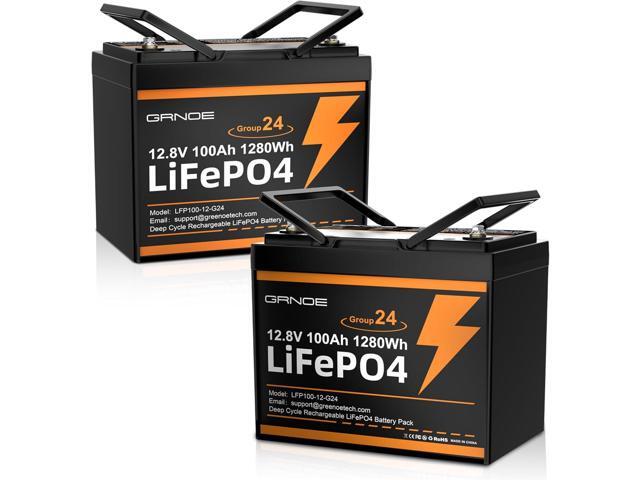 2 Pack 12V 100Ah LiFePO4 Batteries, Ultra-Light 21.9lb Each, 15000+ Cycles, 4S4P Expandable, Built-in 100A BMS, Group 24 Lithium Batteries for RV,...