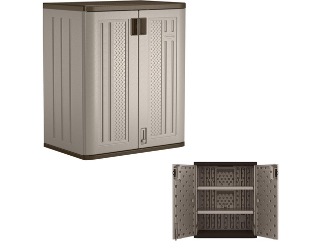 Suncast Base Storage Cabinet for Garage Organization - 9 Cu. Ft. Lockable 2-Shelf Organizer for Garden Supplies, Paint Cans & Outdoor Tools,...