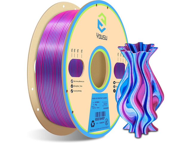 YOUSU Silk PLA Filament 1.75mm, 3D Printer Filament Dual Color Coextrusion Filament Silk Rose-Red Blue Color Change PLA, Compatible with Most of 3D...