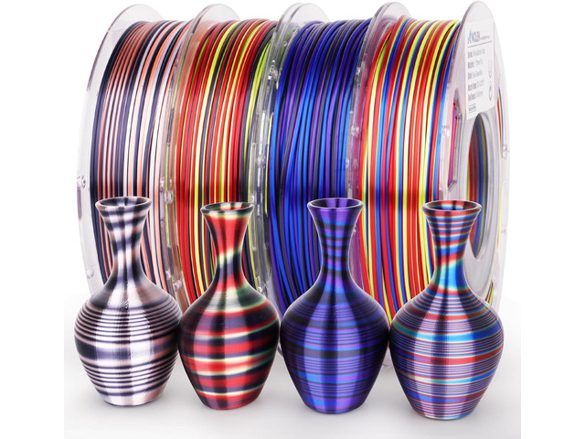 AMOLEN Silk PLA 3D Printer Filament Bundle, Shiny Multicolor Rainbow PLA Filament 1.75mm Pack, Fast Color Change PLA 3D Printing Filament for Most...