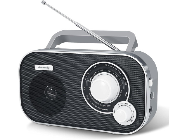 DreamSky AM FM Portable Radio Plug in Wall or Battery Operated for Home & Outdoor, Strong Reception, Large Dial Easy to Use, Transistor Antenna,...