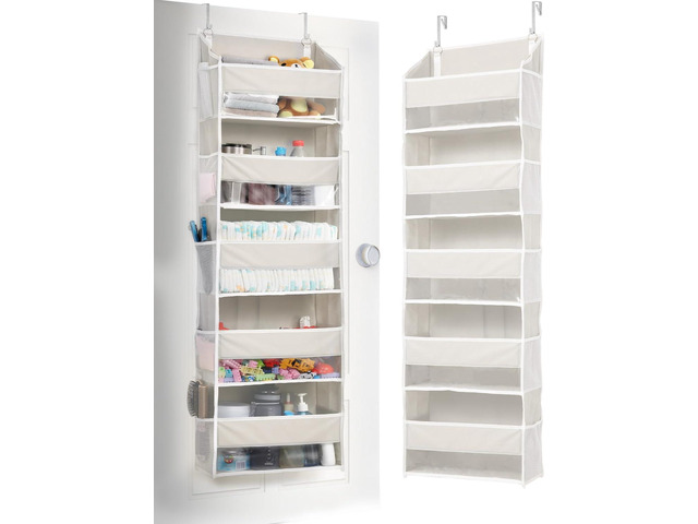 ULG 1-Pack Over Door Organizer with 5 Large Pockets 10 Mesh Side Pockets, 44 lbs Weight Capacity Hanging Storage Organizer with Clear Window for...