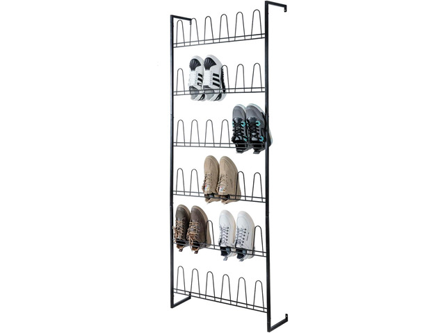 MyGift 70 Inch Black Metal Wall Mounted Shoe Rack with 36 Hooks