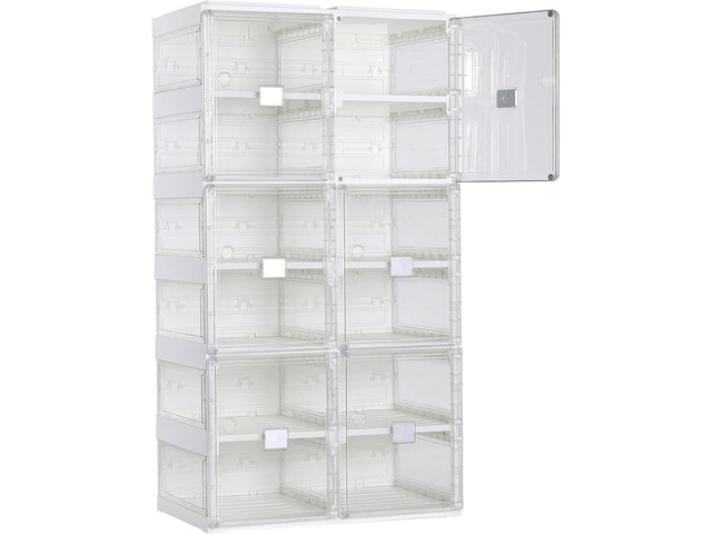 BIRDROCK HOME Foldable Shoe Rack Organizer for Closet Floor 6-Tier Freestanding Storage Cabinet with 12 Clear Storage Cubes & Door Shoe Case...