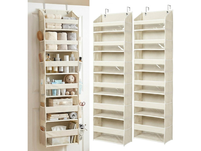 HOMELUX THEORY Over the Door Organizer, 6-Tier, 100D Fabric, Ivory 2pc