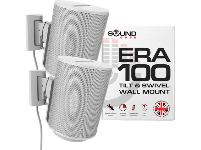 Sound Bass ERA100 Wall Mount Bracket, Tilt and Swivel, White, Twin (2pcs)