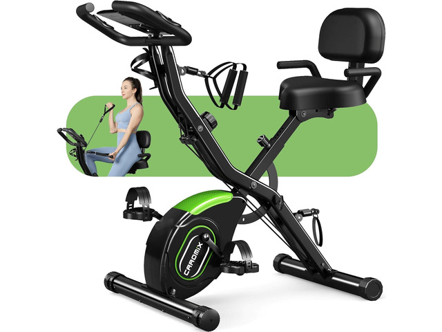 Caromix Folding Exercise Bike, 5 in 1 Stationary Bike with 16-Level Adjustable Magnetic Resistance, 330LB Capacity Indoor Workout Bike, Foldable...