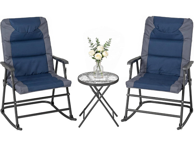 Outsunny 3 Piece Outdoor Patio Furniture Set Glass Coffee Table Navy Blue
