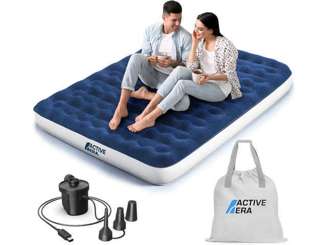 Active Era Luxury Camping Air Mattress with Built in Pump - Queen, USB Rechargeable Pump, Travel Bag for Tent Camping