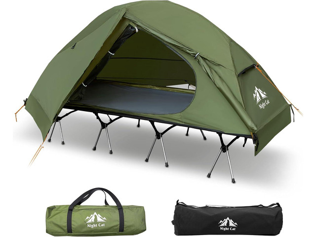 Night Cat Camping Cot Tent - Waterproof 1-Person Off-Ground Combo Cot Bed for Adults Portable Easy Set-up Tent Green 27.5'' Width