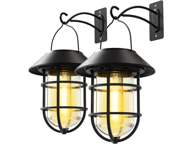 Solar Lantern Hanging Solar Lights Outdoor, Waterproof Metal Wall Lantern with Hooks, Outdoor Wall Lights for Porch, Patio Yard Garden Decor, No...