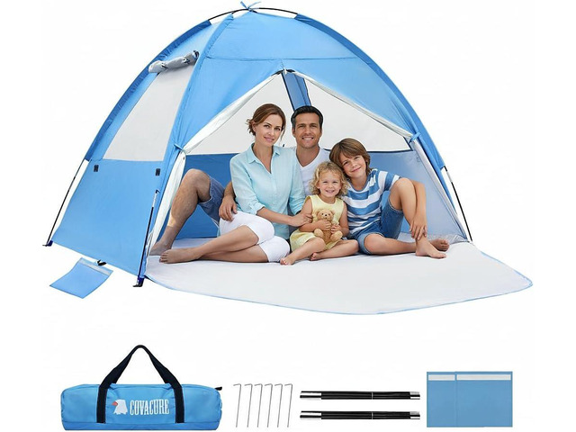 COVACURE Beach Tent Sun Shelter UPF 50+ UV Protection for 3-4 Person-Blue