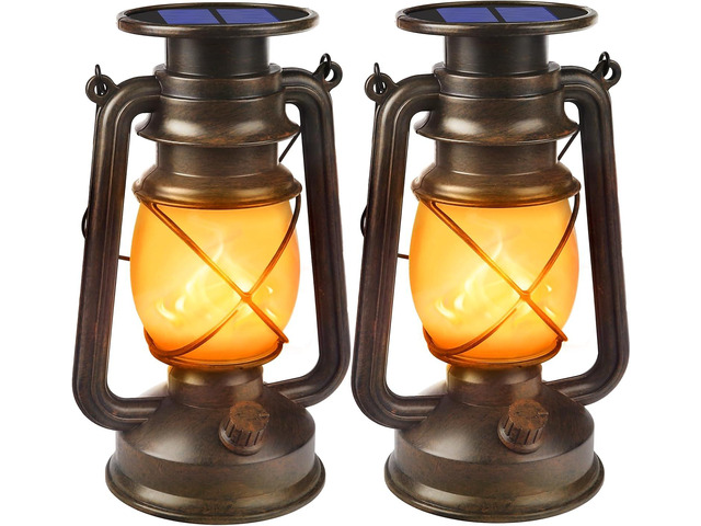 Solar Lanterns Outdoor Waterproof, 2 Pack Bronze Flickering Flame Lights
