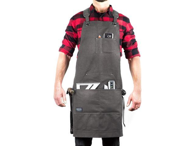 Hudson Durable Goods Deluxe Edition Waxed Canvas Tool Apron for Men and Women, Heavy Duty Work Apron with Pockets for Tools, Adjustable Crossback...